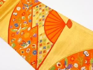 リサイクル　扇子に鶴・宝尽くし・古典柄模様織出し袋帯